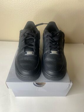Black Air Force 1’s Kids Black Lace-Up Sneakers - Nike